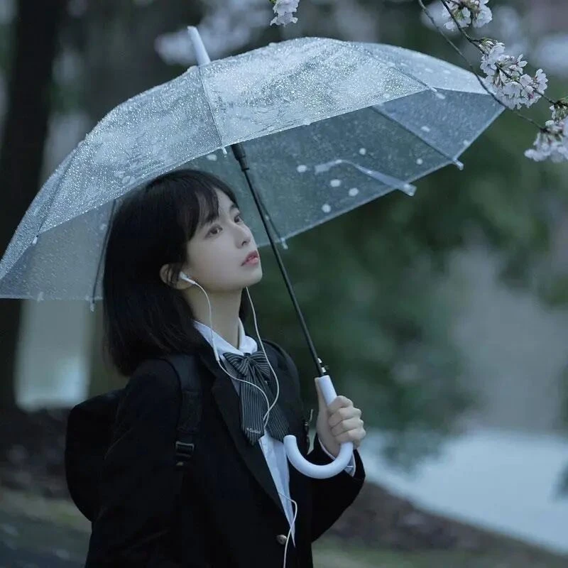 透明雨伞长柄手动女生高颜值韩系ins风家用便携学生雨伞上学专用
