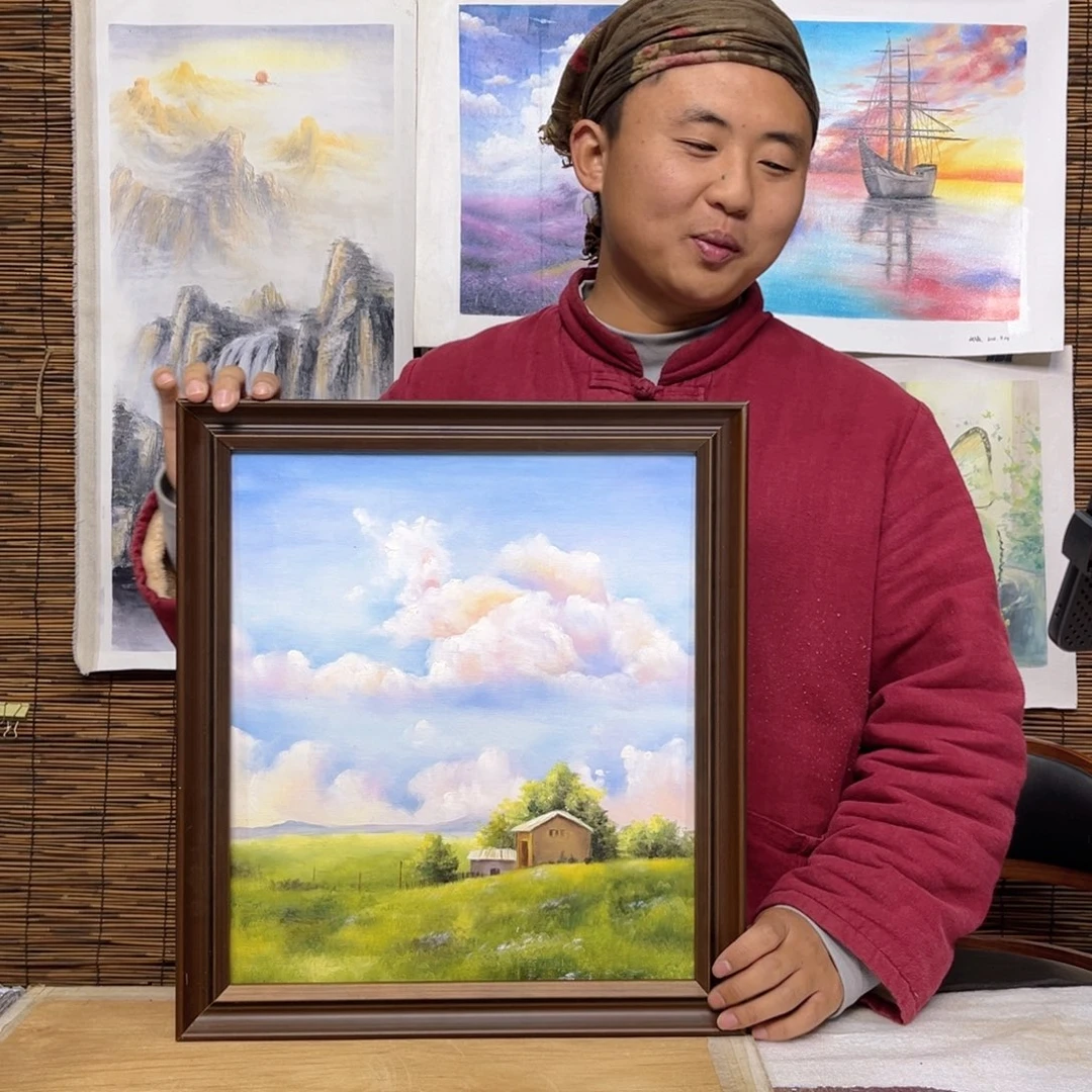 油画行路人小院绘画作品竞拍