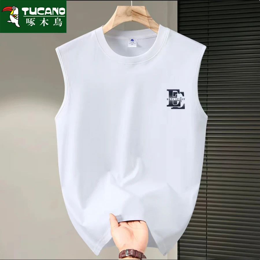 啄木鸟夏季男士背心运动潮流薄款纯棉圆领无袖t恤健身休闲男装潮
