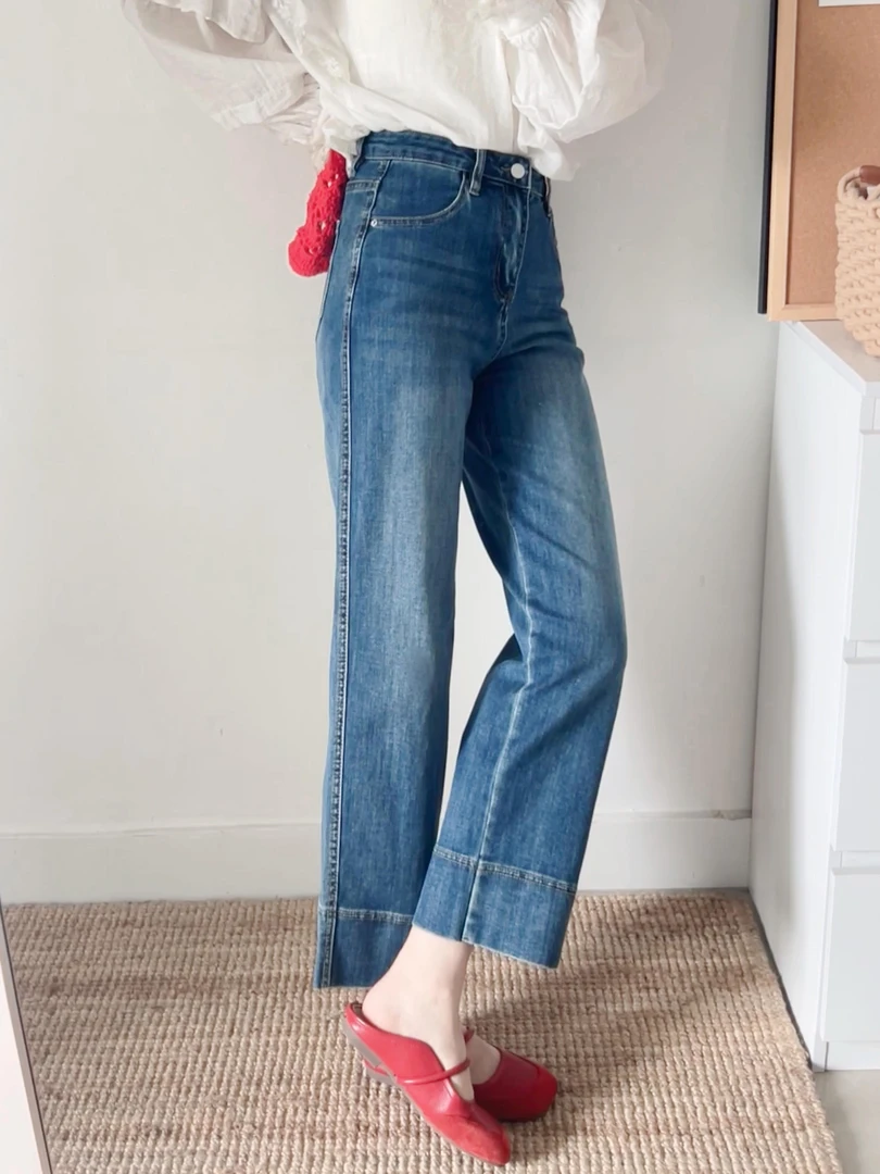 不贴腿窄版直筒裤女高腰显瘦九分裤适合梨形身材小个子遮胯显高