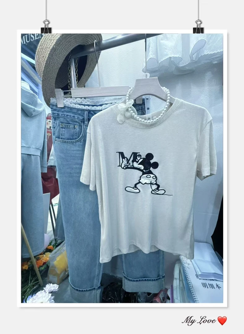 数字中长款字母米奇吸汗短袖T恤时尚牛仔夏款个性春夏印花