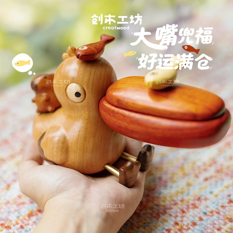 大嘴鹈鹕/实木小空间收纳牙签桌面首饰创意可爱卡皮巴拉送礼