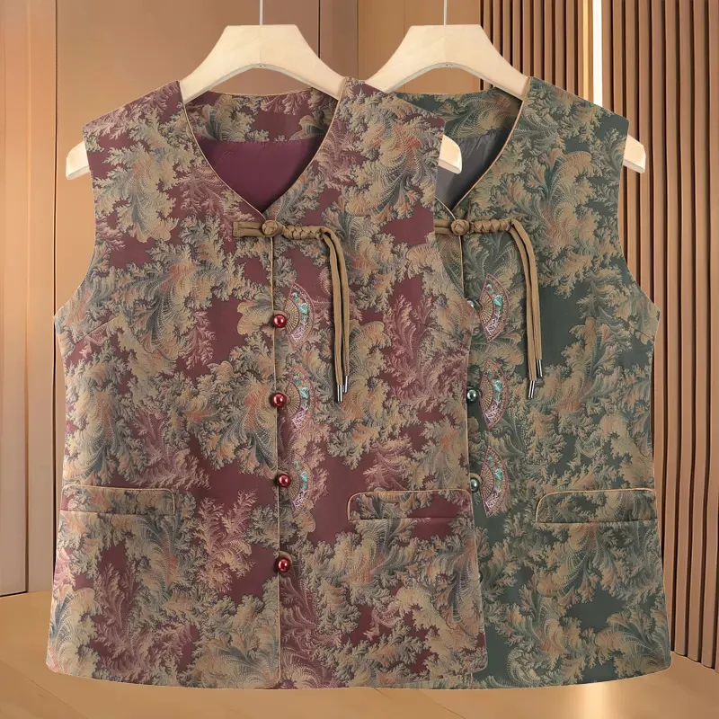 中老年人马甲女款春秋外穿奶奶坎肩妈妈国风马夹老人宽松背心新款