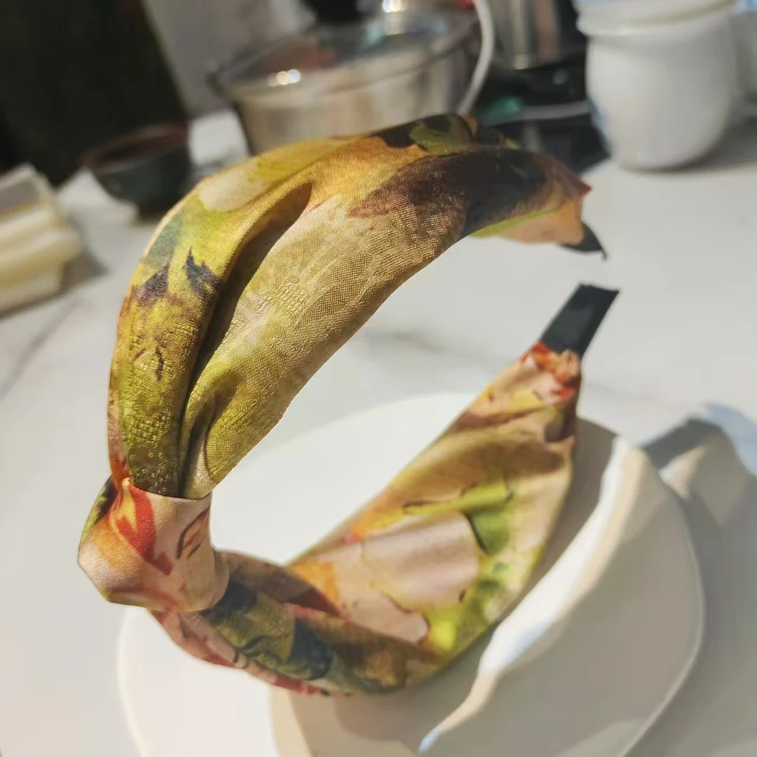 新款香云纱双层打结发箍宽边头箍修饰脸型发饰时尚百搭高级感