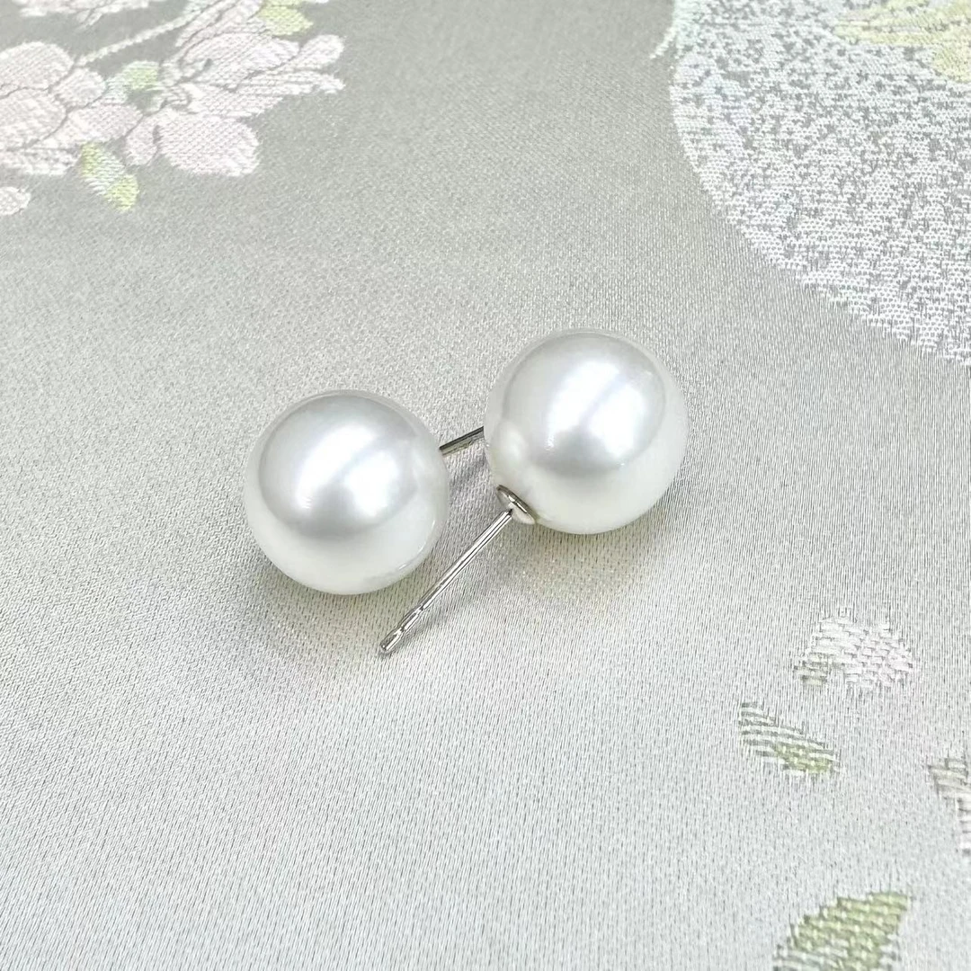 澳白珍珠素钉耳钉正圆18k金耳针