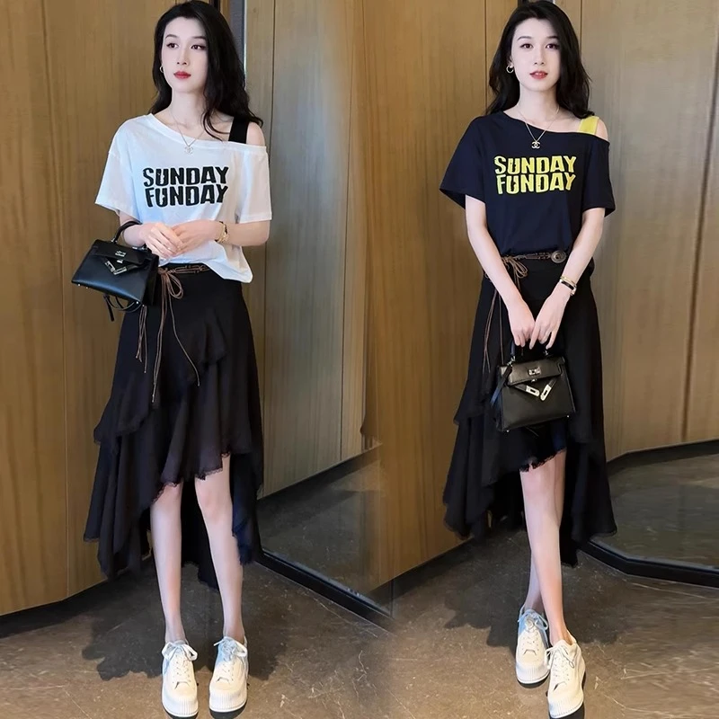 时尚套装裙女2025夏季新款洋气显瘦短袖T恤半身裙休闲减龄两件套