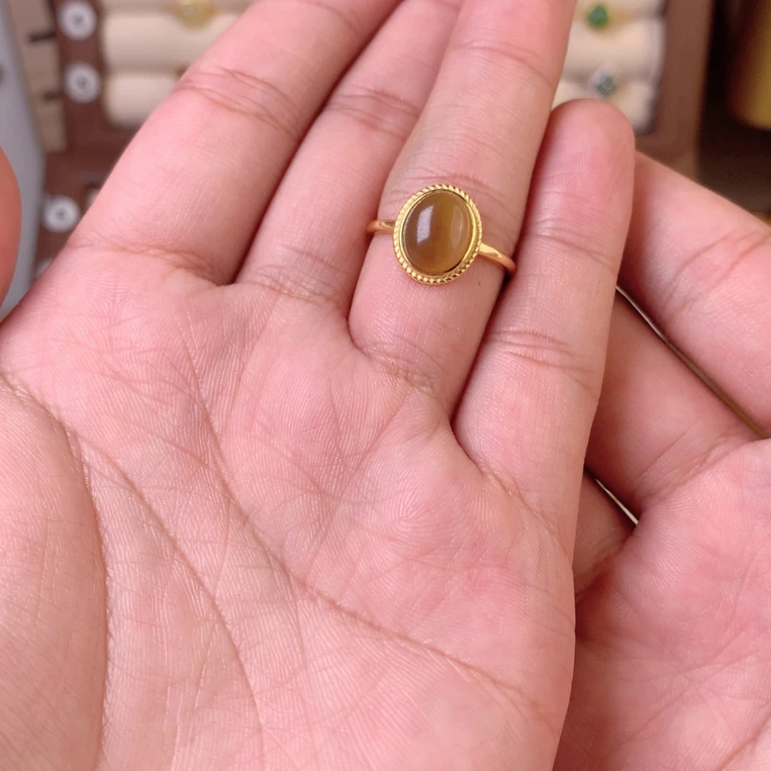 倚***风和田玉（糖玉）戒指银S925镶嵌
