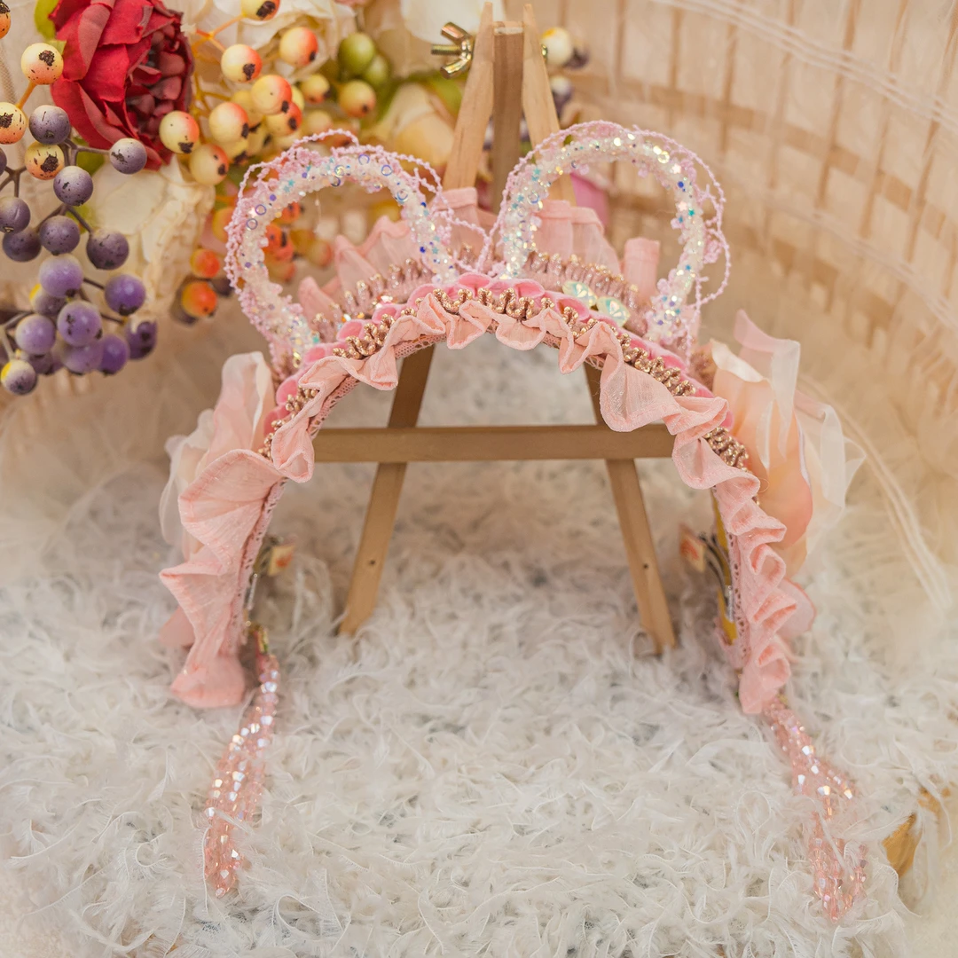 饰阿梁2807 兔子发带耳朵挂珠花朵洛丽塔头饰发饰可爱甜美百搭