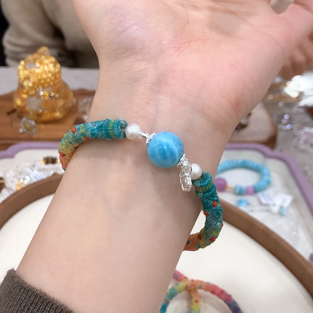 针钠钙石（海纹石）未镶嵌手链多样性发一件哦