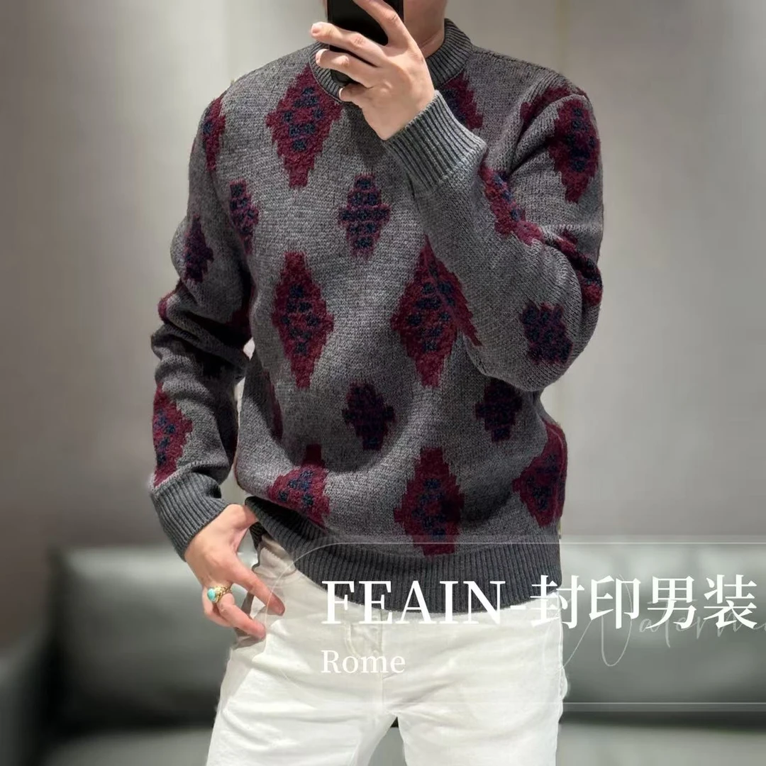 【雷迪凯奇】高端男士美利奴羊毛巴素兰色织工艺菱形格羊毛衫713