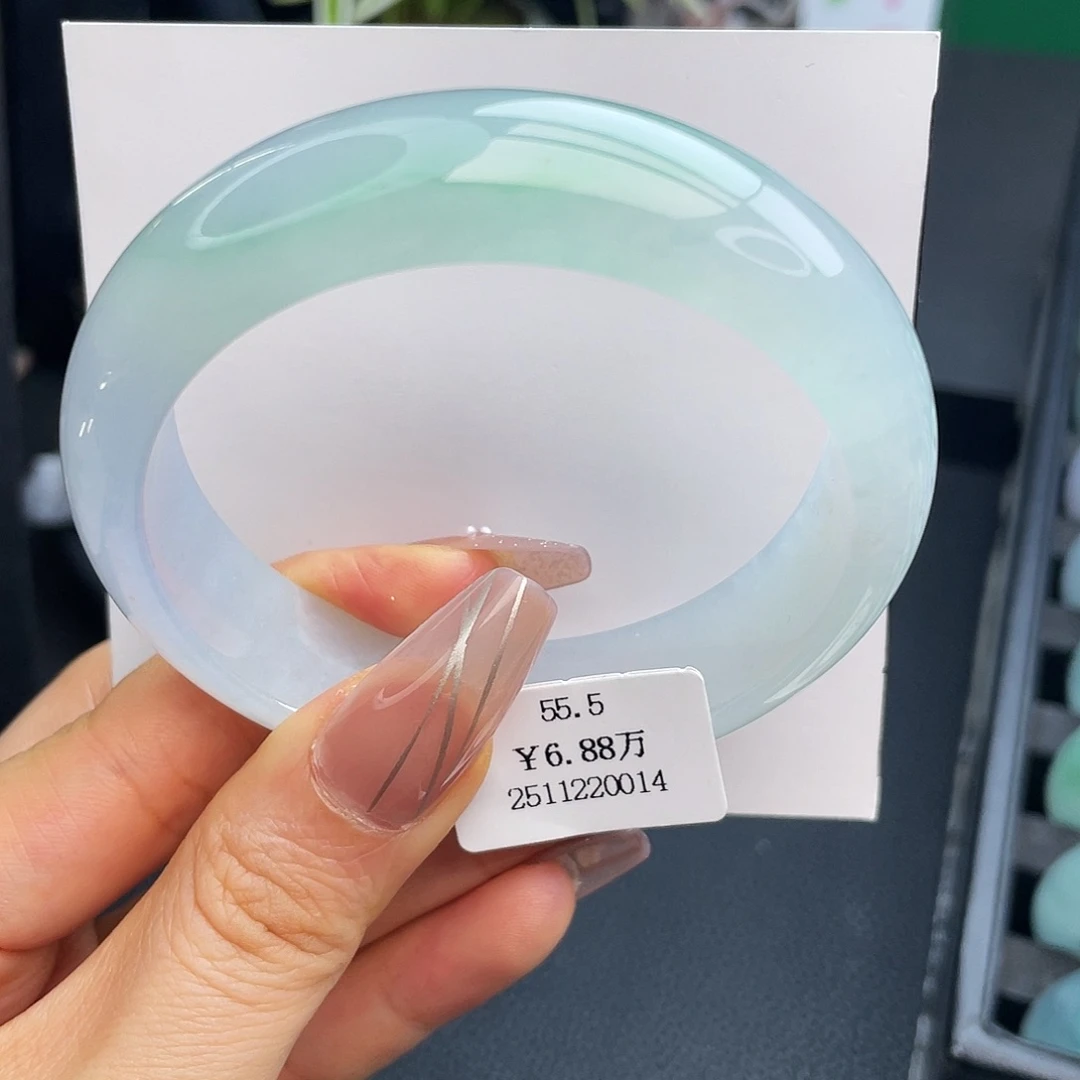 翡翠未镶嵌手镯55.5圈冰飘金丝绿轮胎镯