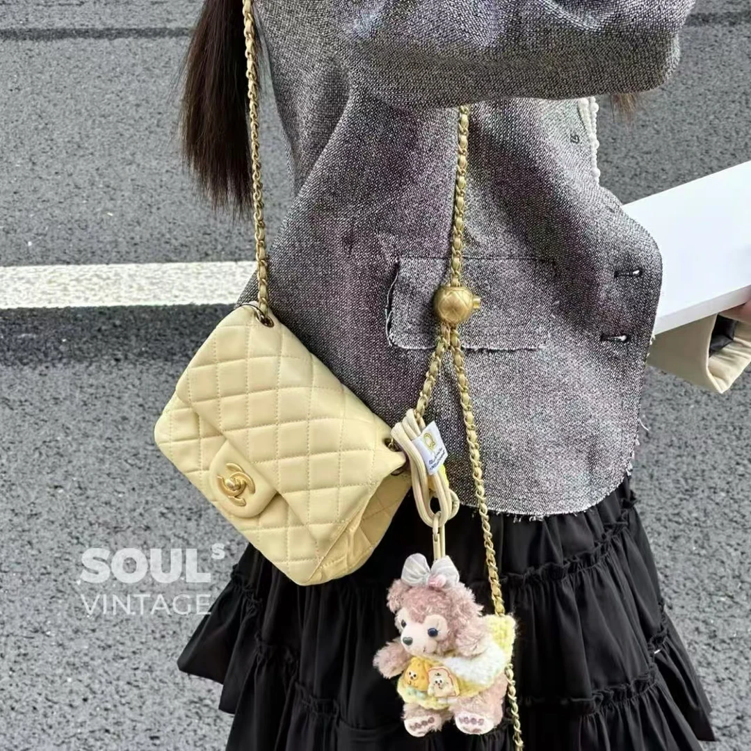 95新 Chanel/香奈儿 定金小鸡黄 羊皮 金球方胖子/627516687