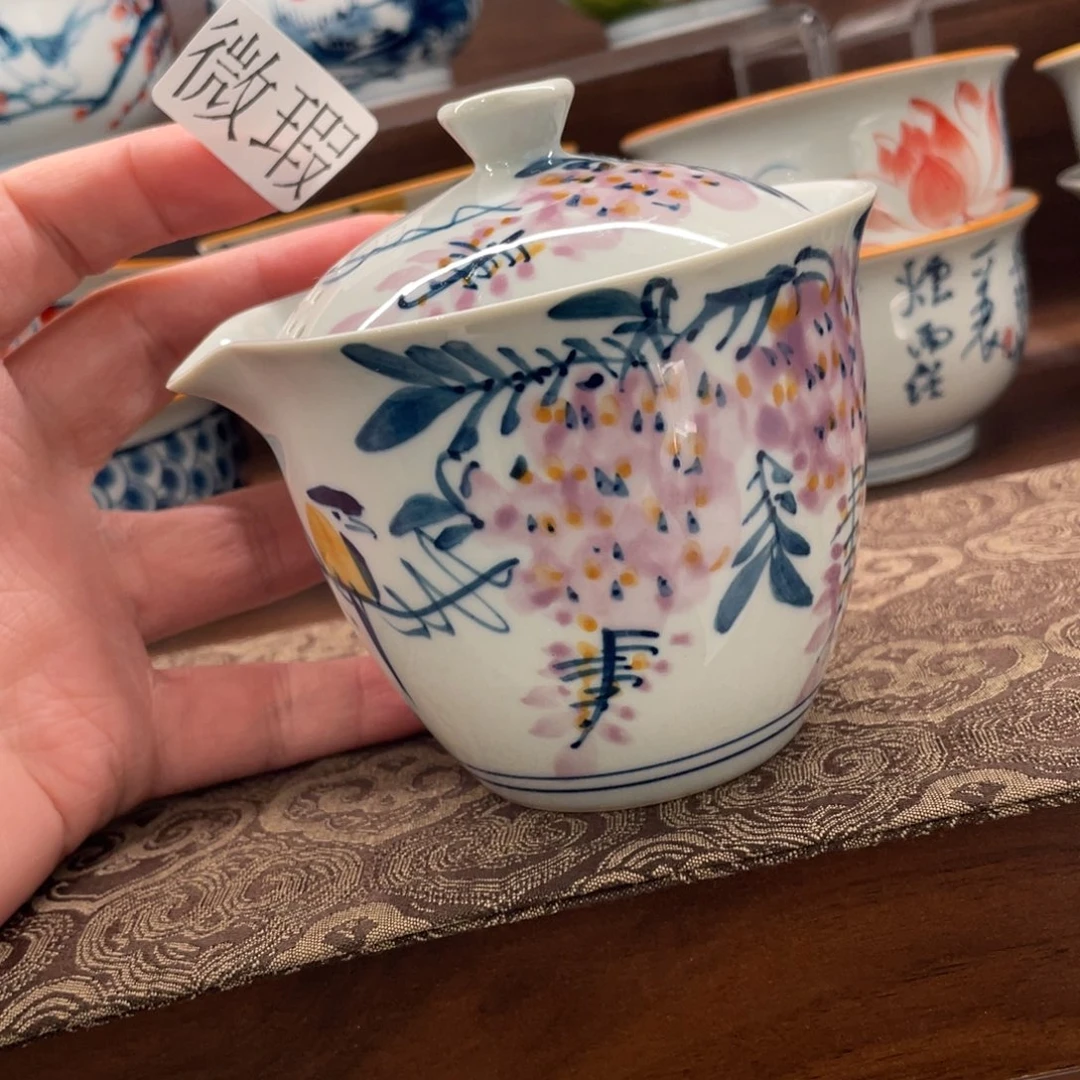 釉下手绘茶具微瑕