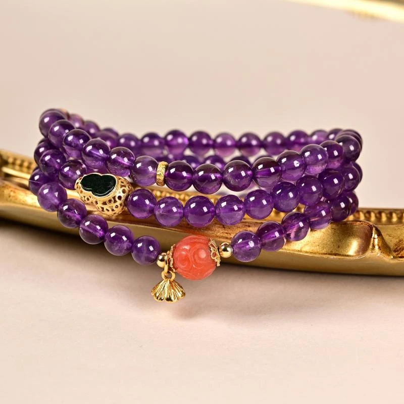 九福晶典 紫水晶葫芦多宝回纹多圈手串 JFTH901036