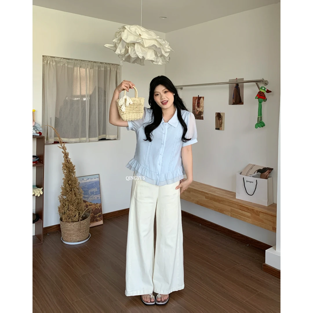 青屿衫-甜美减龄POLO领衬衫气质显瘦木耳边上衣微胖春季大码女装