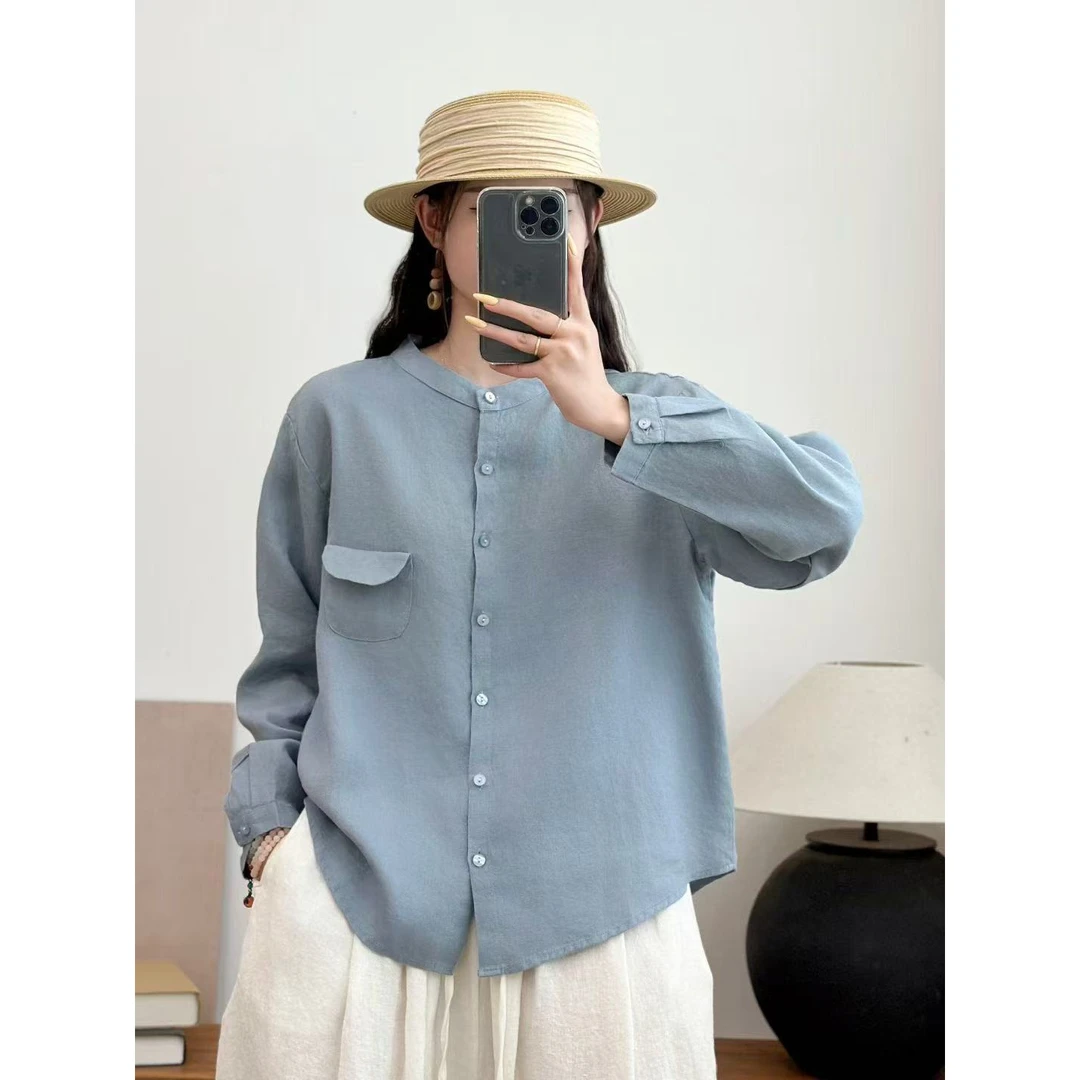 【梵·否】1063新款衬衫上衣女小衫纽扣显瘦宽松长袖衬衣