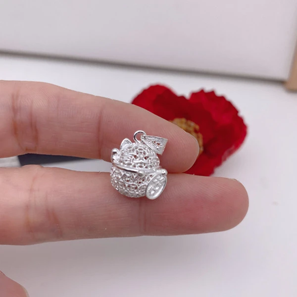 坠链均足银 足银990【花丝招财猫吊坠】