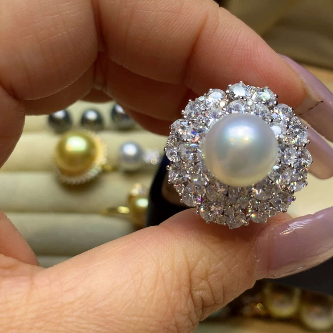 银S925镶嵌戒指海水珍珠