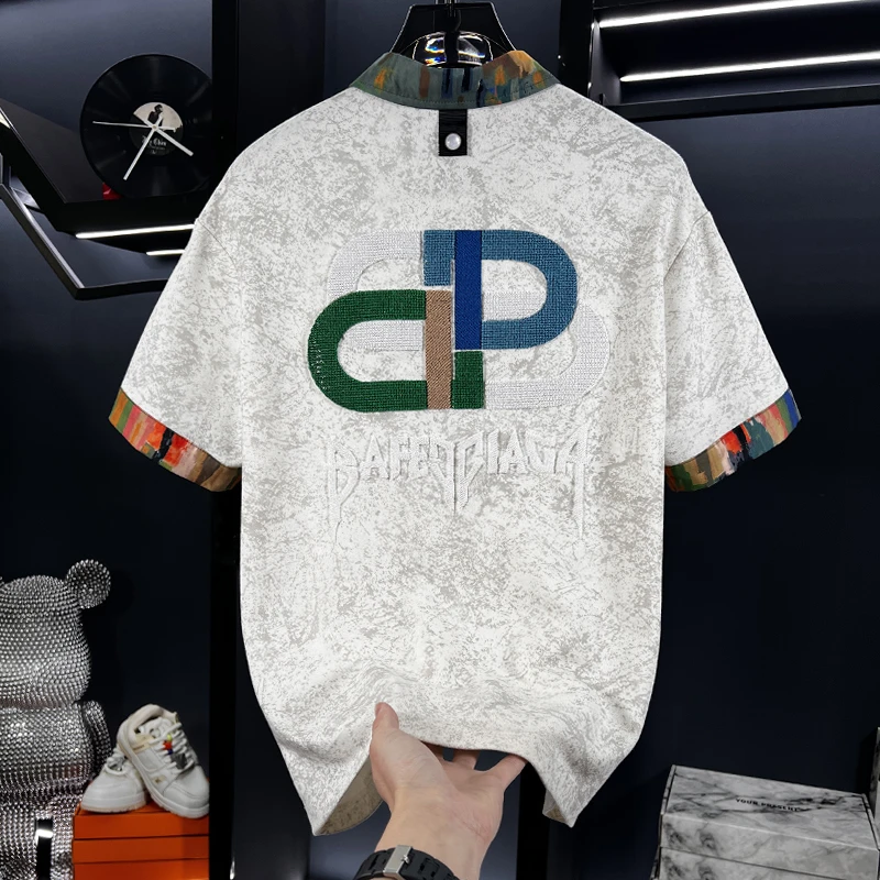 Z【25382】高奢潮牌刺绣男士短袖T恤2025新款潮流百搭时尚POLO衫