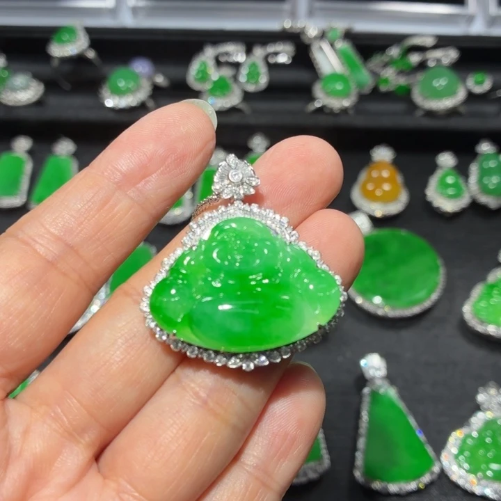 翡翠18K金镶嵌吊坠(不含链)翡翠