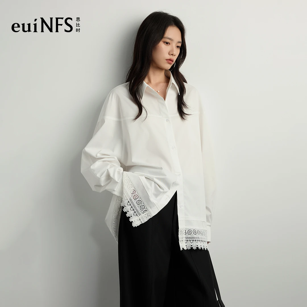 恩比时蕾丝拼接衬衫2025秋季新款宽松慵懒休闲百搭上衣女E313136
