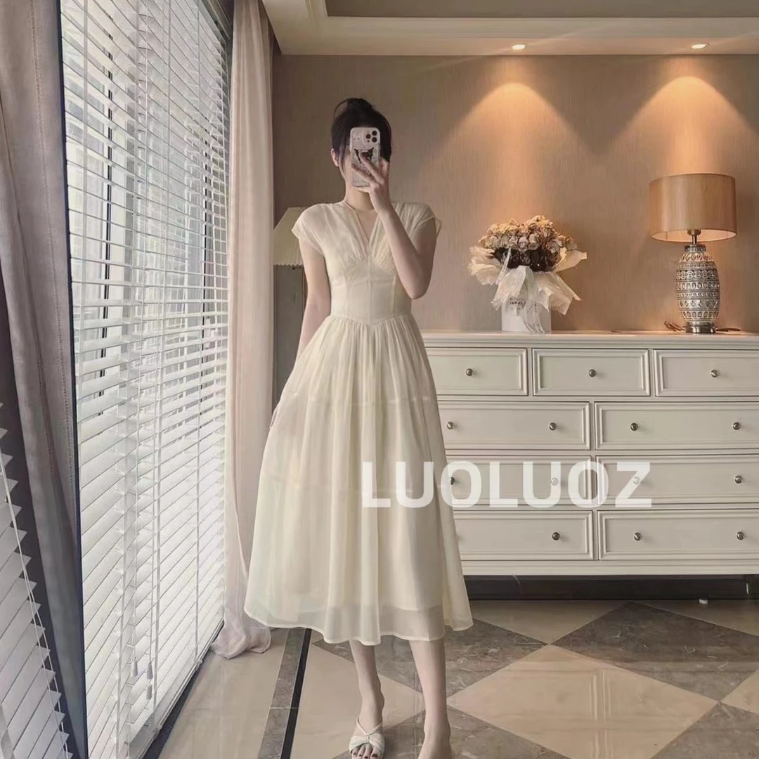 【现货】LUOLUOZ【裙间Tango】温柔风茶歇收腰显瘦连衣裙H8562