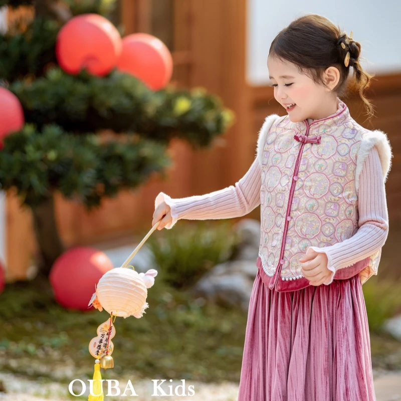 新款女童上新儿童汉服套装【马甲+裙子】2025时尚洋气年服D258128