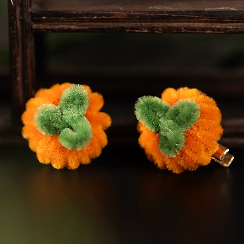 古风毛球发饰可爱儿童南瓜对夹