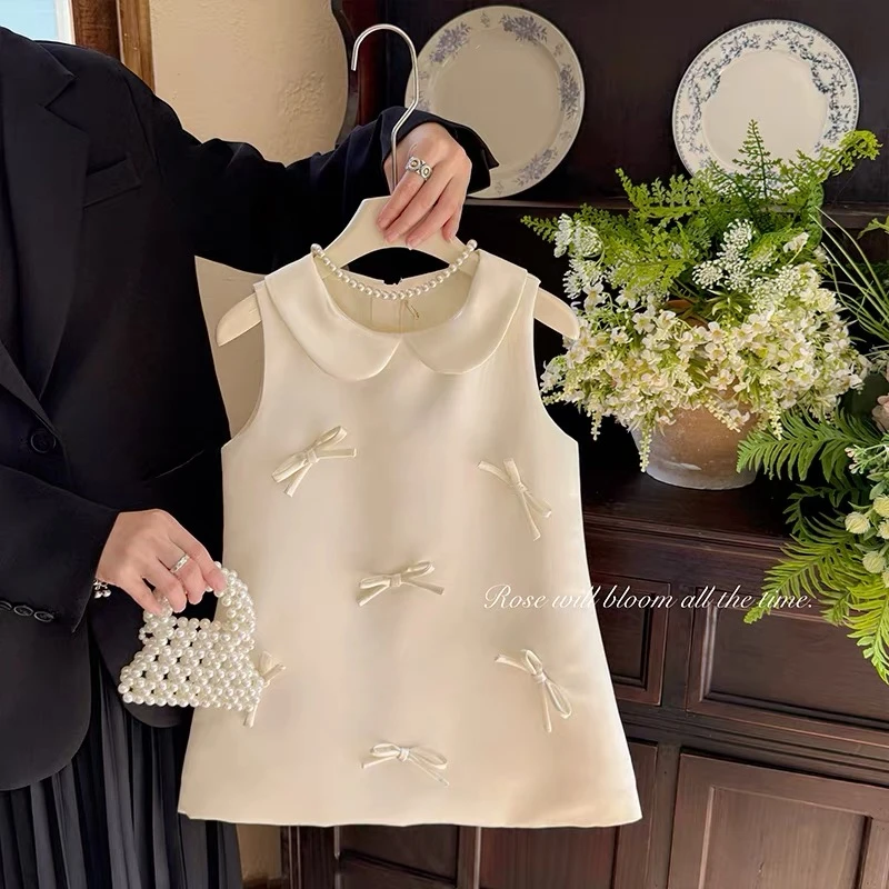 女童连衣裙夏季高级感宝宝生日周岁礼服儿童白色气质蝴蝶结公主裙