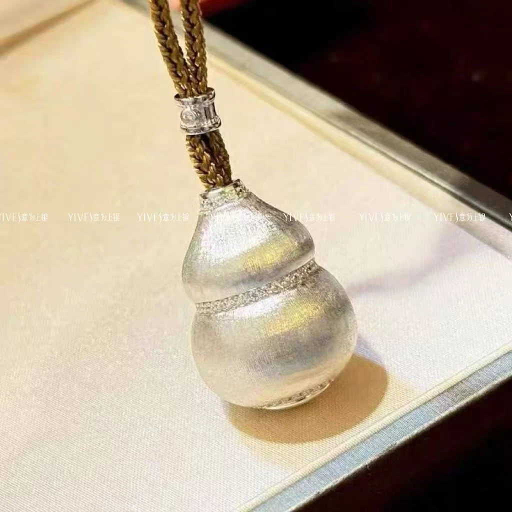 吊坠足银 足银999.9拉丝葫芦福禄财神项链新中式国风手工气质轻奢