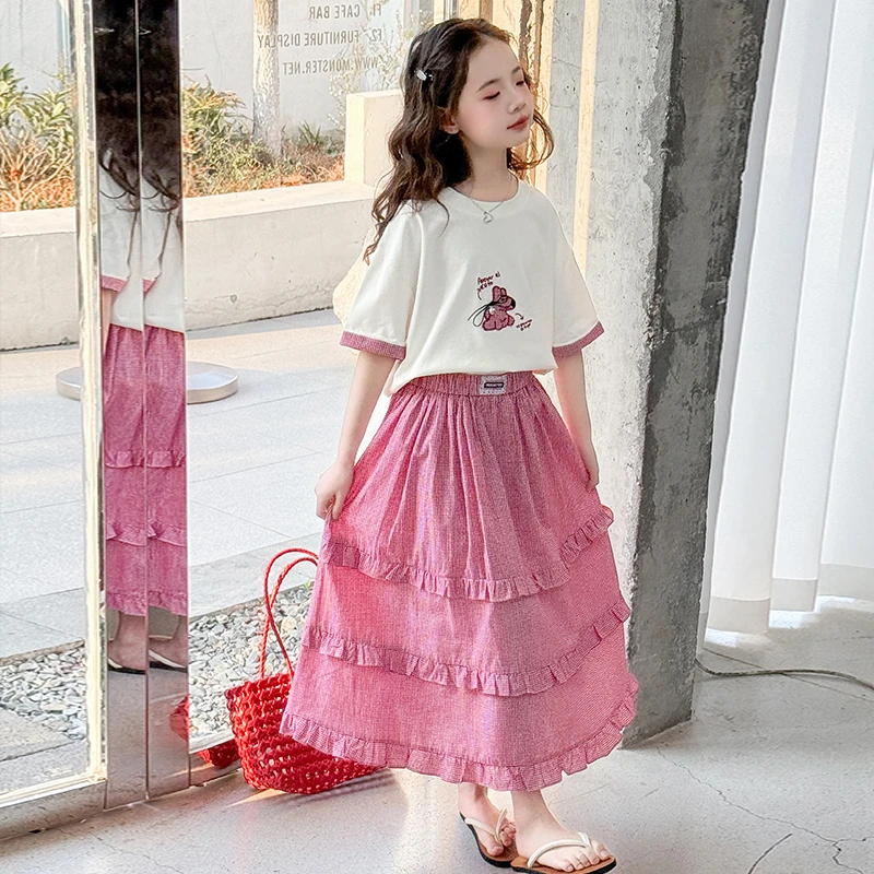 女童套装2025新款洋气时髦大童女孩短袖T恤儿童半身裙子夏日穿搭