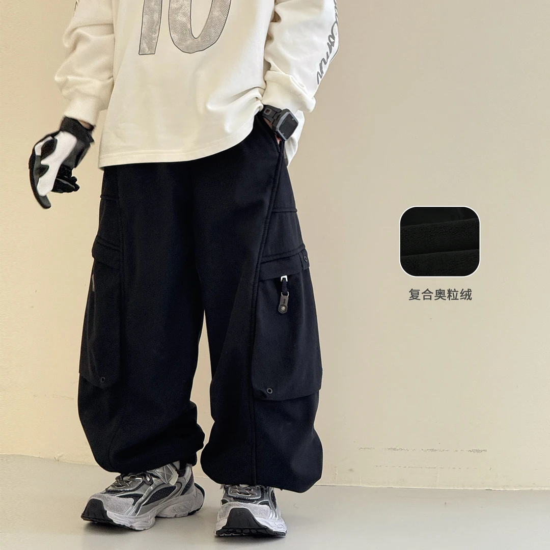 男童加绒裤子冬装新款中大童帅气保暖长裤儿童加厚工装裤潮57133