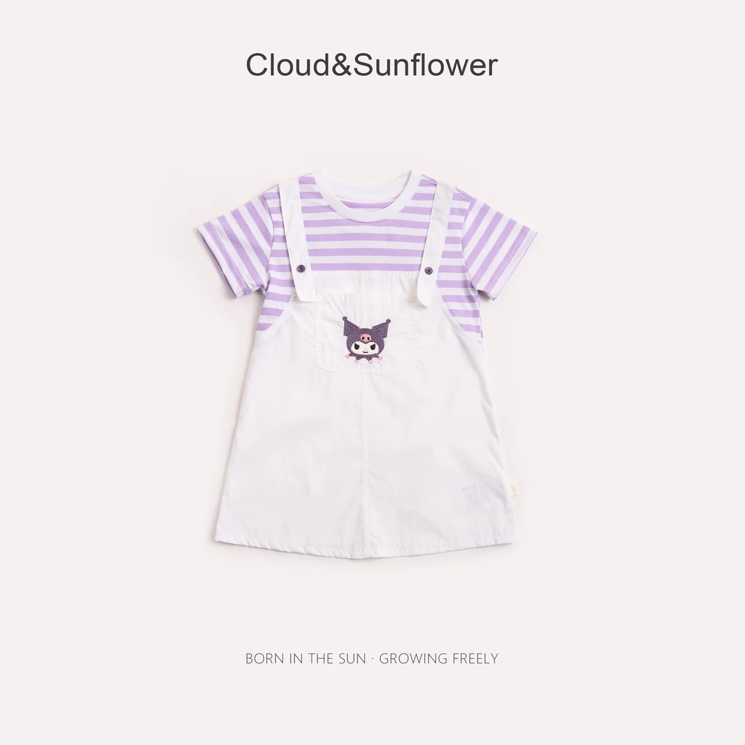 【云朵小葵】女童夏季小猫条纹吊带假两件背带裙1114162