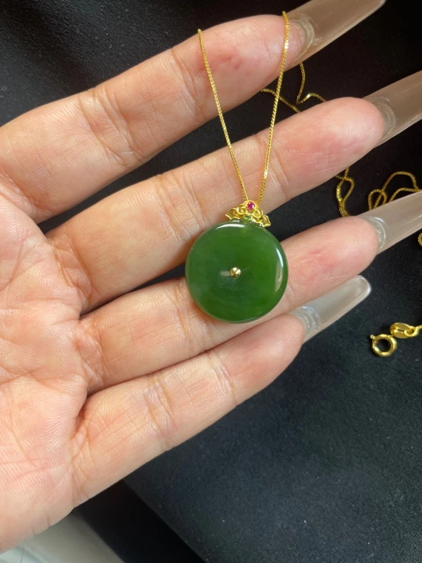 和田玉碧玉平安扣18k金镶嵌