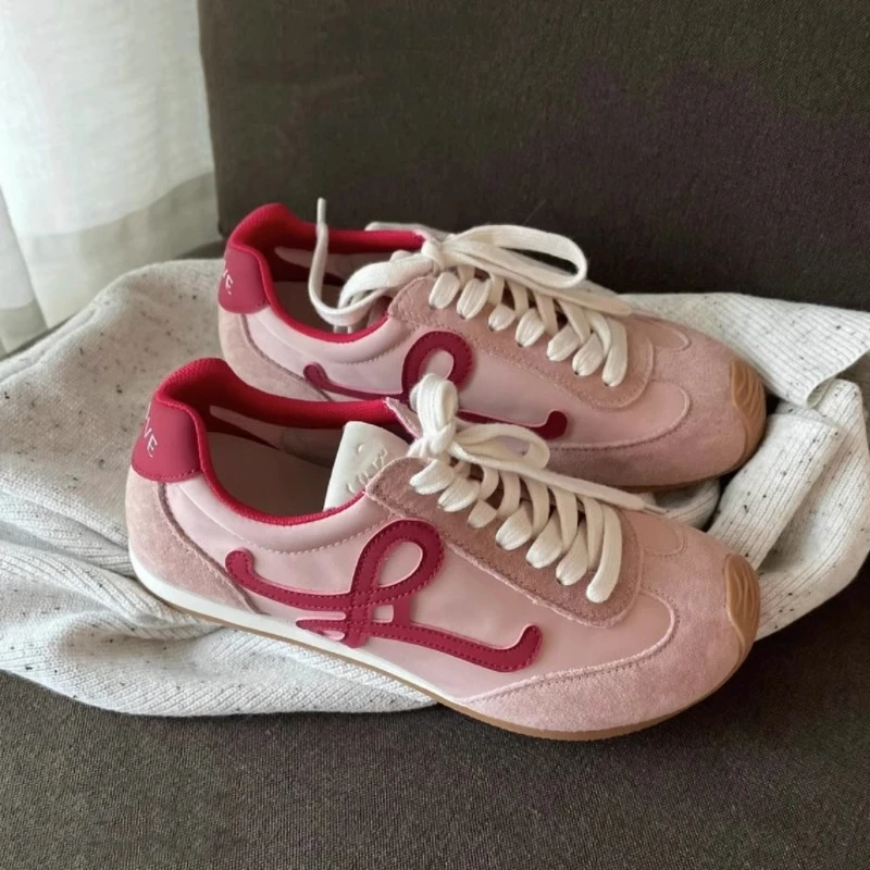 2025早春新款平底时尚拼色系带复古德训鞋阿甘鞋休闲鞋运动鞋女鞋