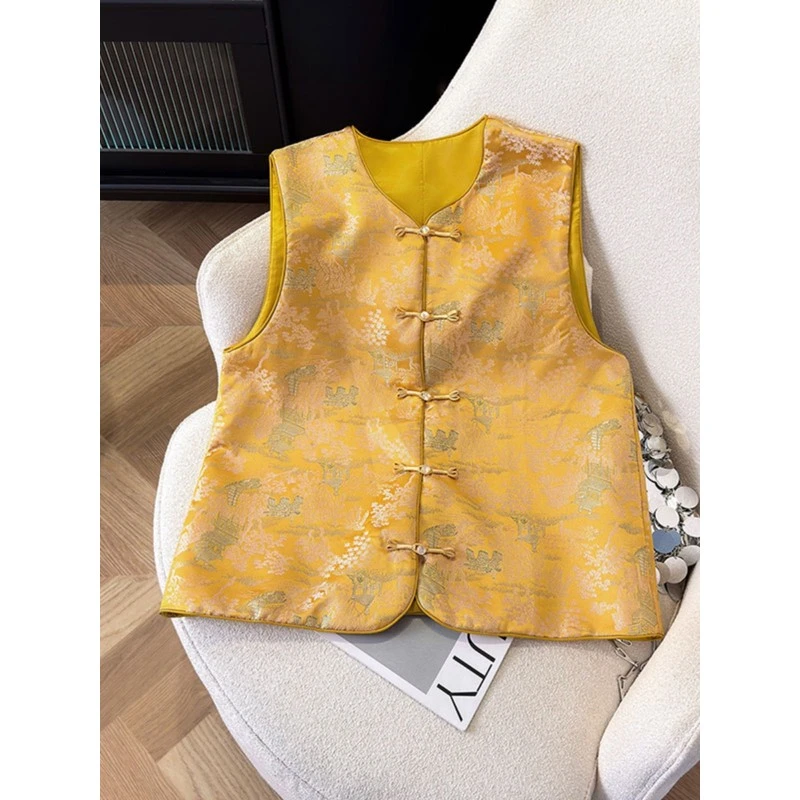 新中式国风盘扣马甲女2025春季新款唐装复古叠穿马夹圆领背心上衣