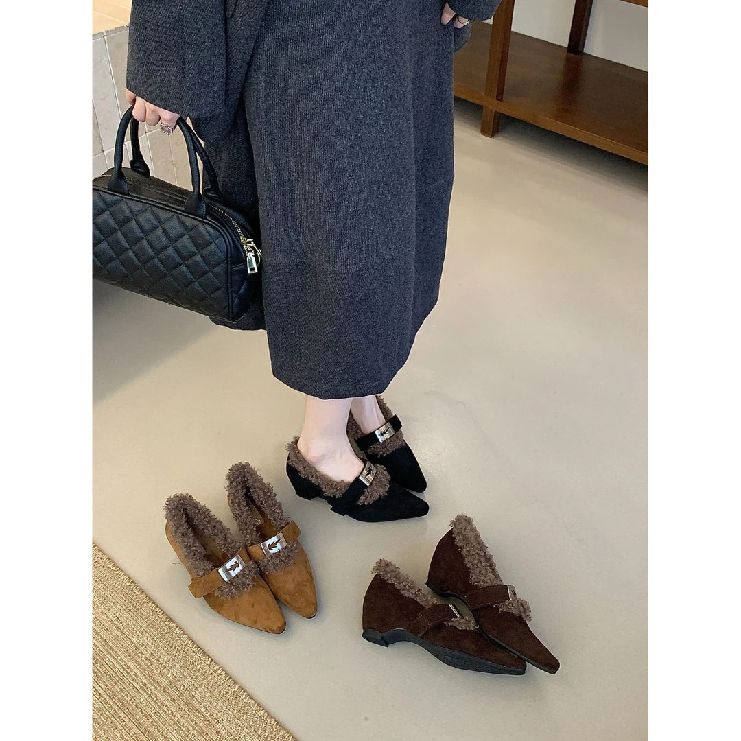 百搭粗跟高跟鞋时尚尖头复古气质春秋玛丽珍鞋风女式