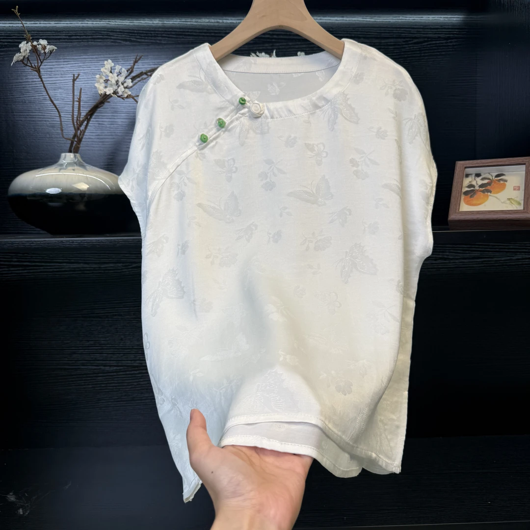 中式斜襟薄款短袖小衫2105