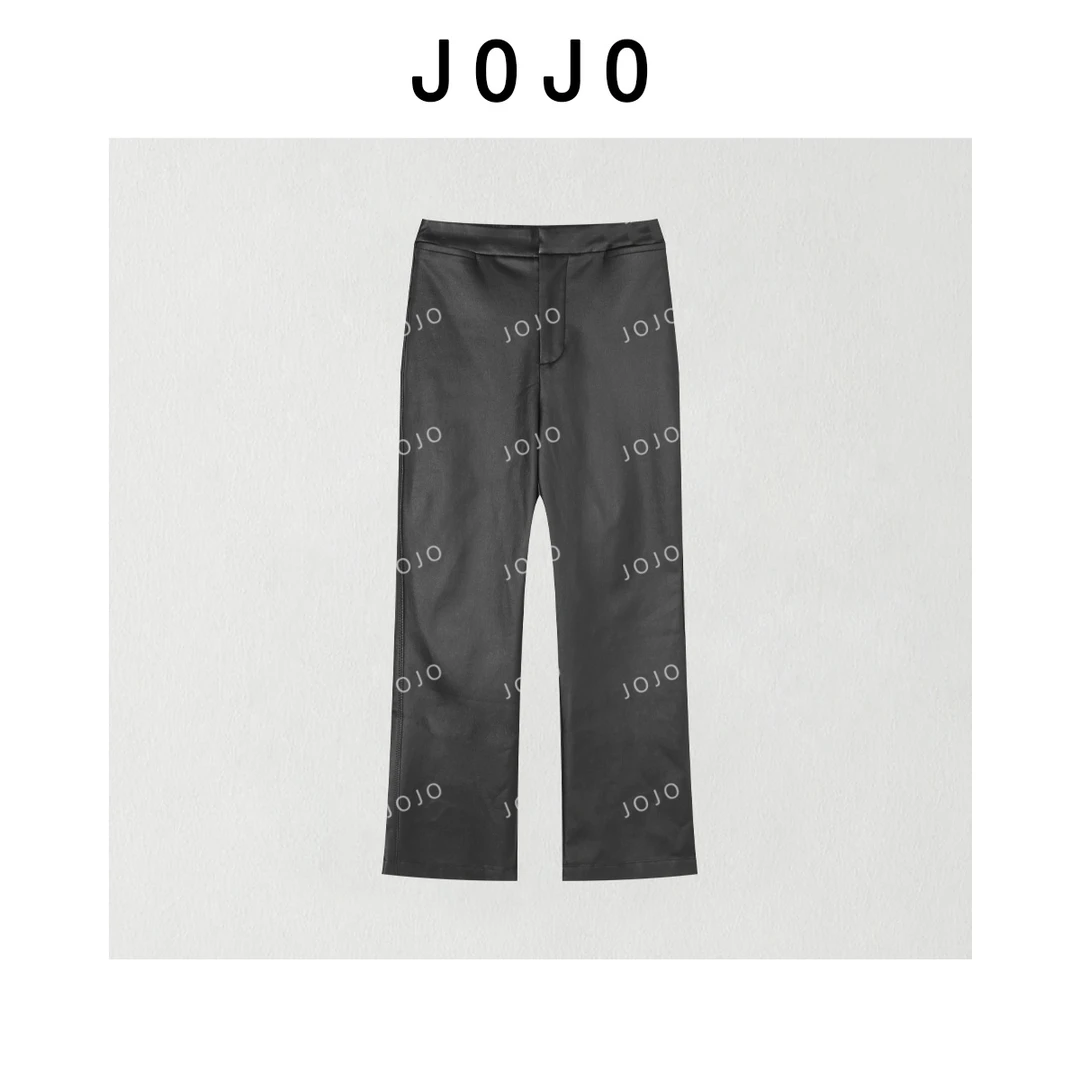 玖了个玖 2025冬款极简百搭立体剪裁窄版烟管进口pu皮裤2511C8286