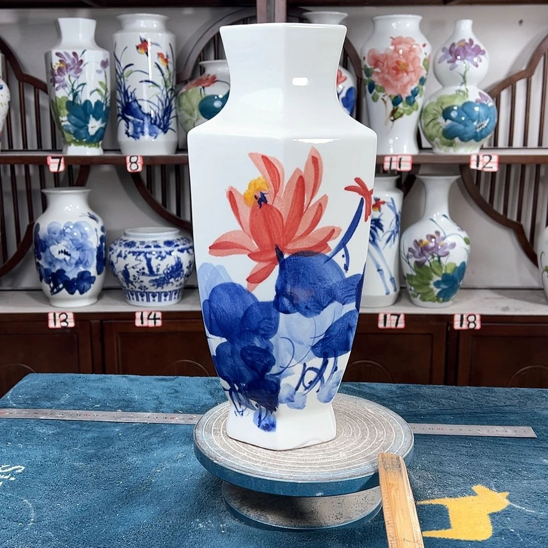 摆件景德镇陶瓷6红荷