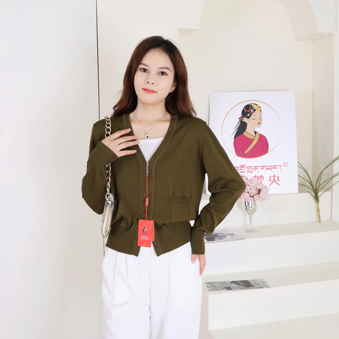 蓝卓梵央冰丝高腰始祖款拉链不起球女士百搭开衫搭配藏装短款休闲