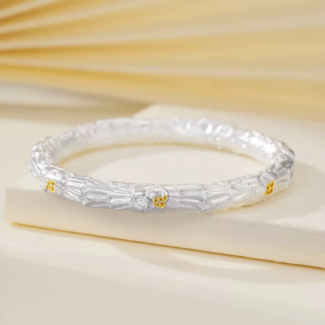 999.9银描金牡丹花镯