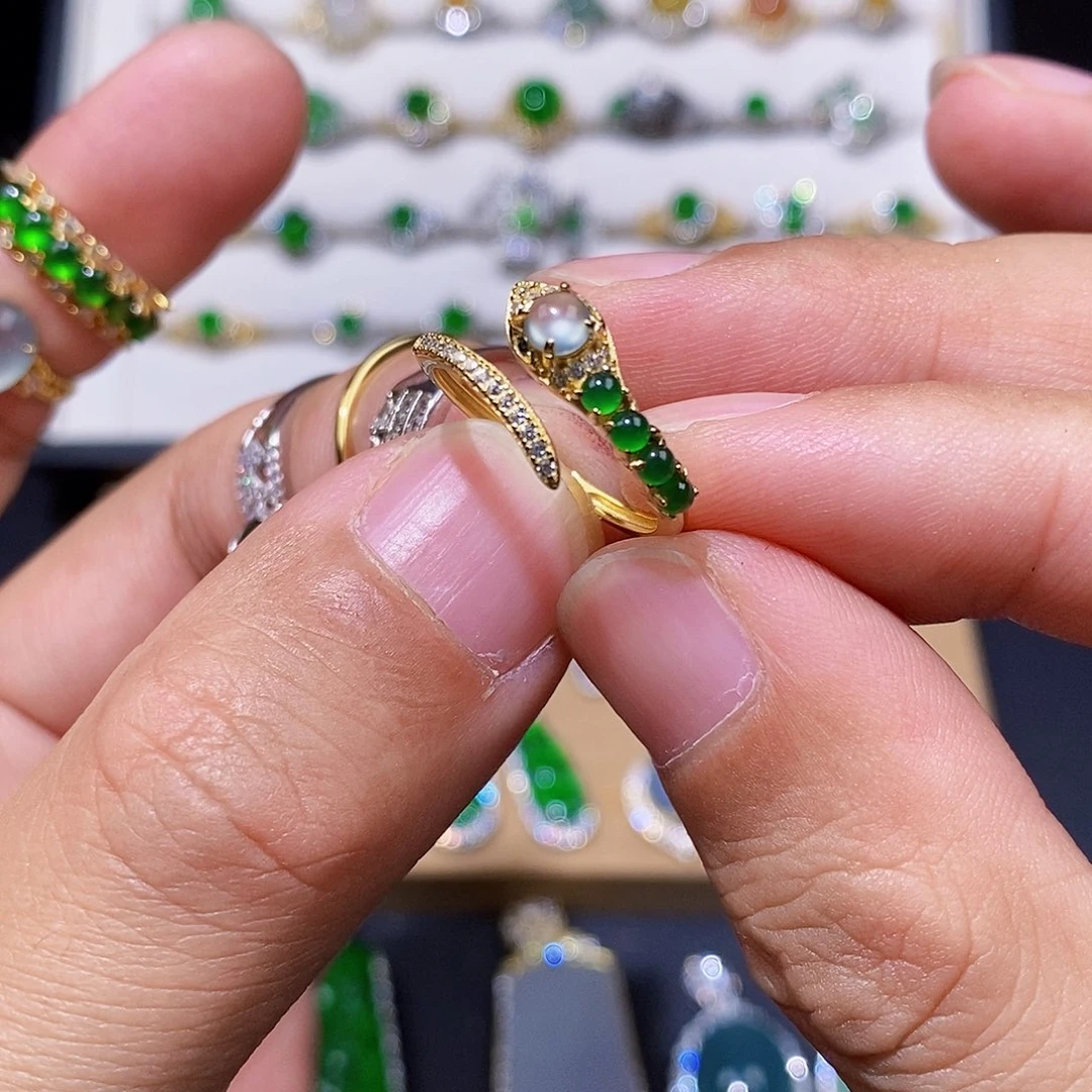 银S925镶嵌戒指翡翠戒指