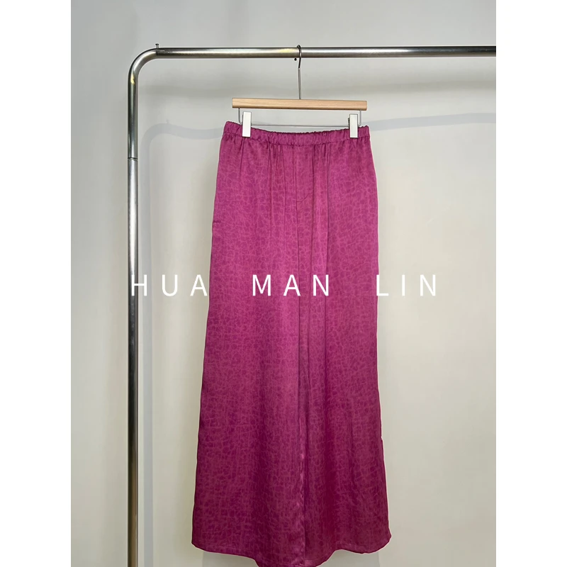 【花满林】‘乌梅子酱’全松紧腰草色脏染龟裂纹桑蚕丝长裤259360