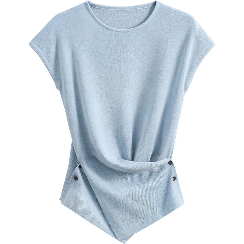 丝柏舍2025夏季新款女装简约设计感修身短款圆领针织衫S52X4601Z