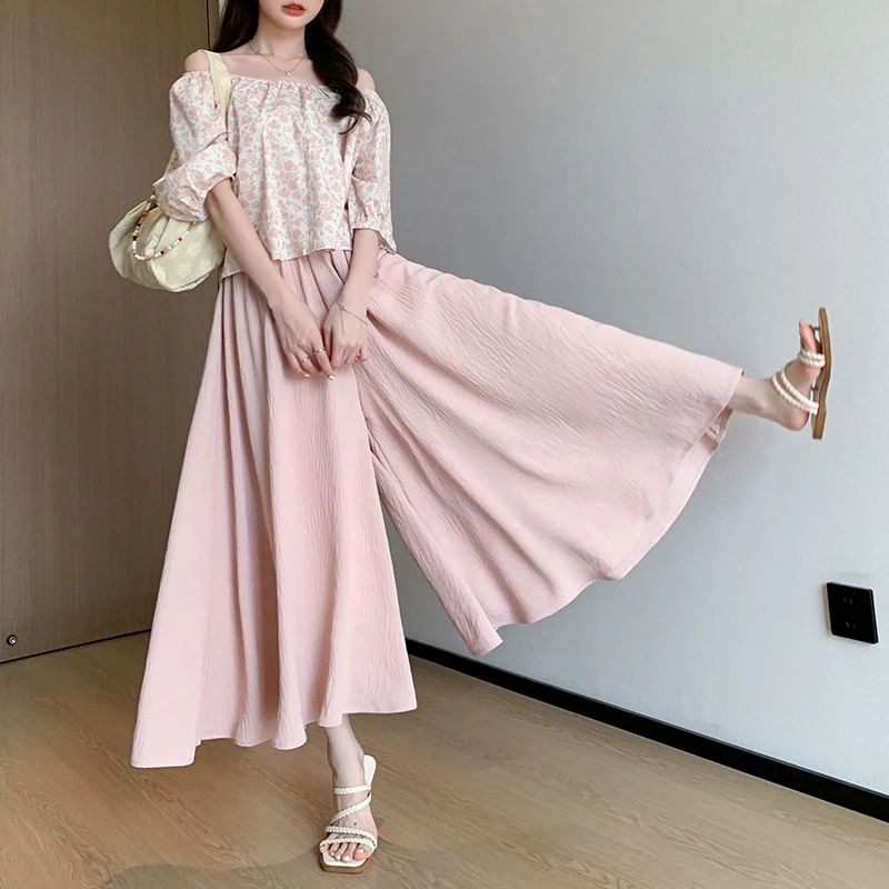 裤裙垂感粉色宽松冰丝阔腿裤女春季2024新款直筒夏季薄款九分裙裤