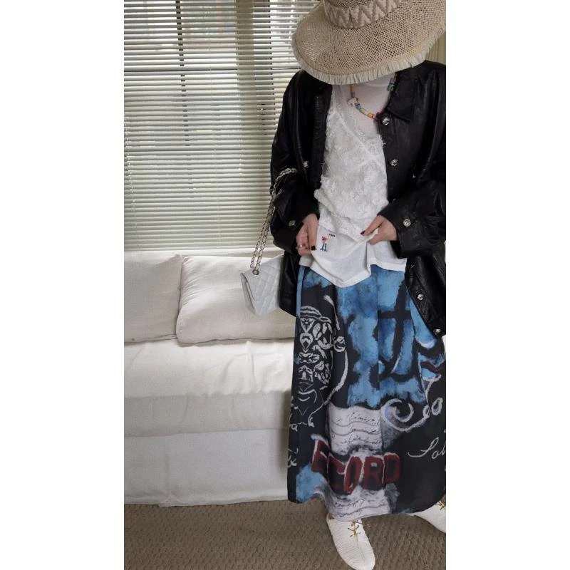 超凉快的后松紧图案半裙 J24B214