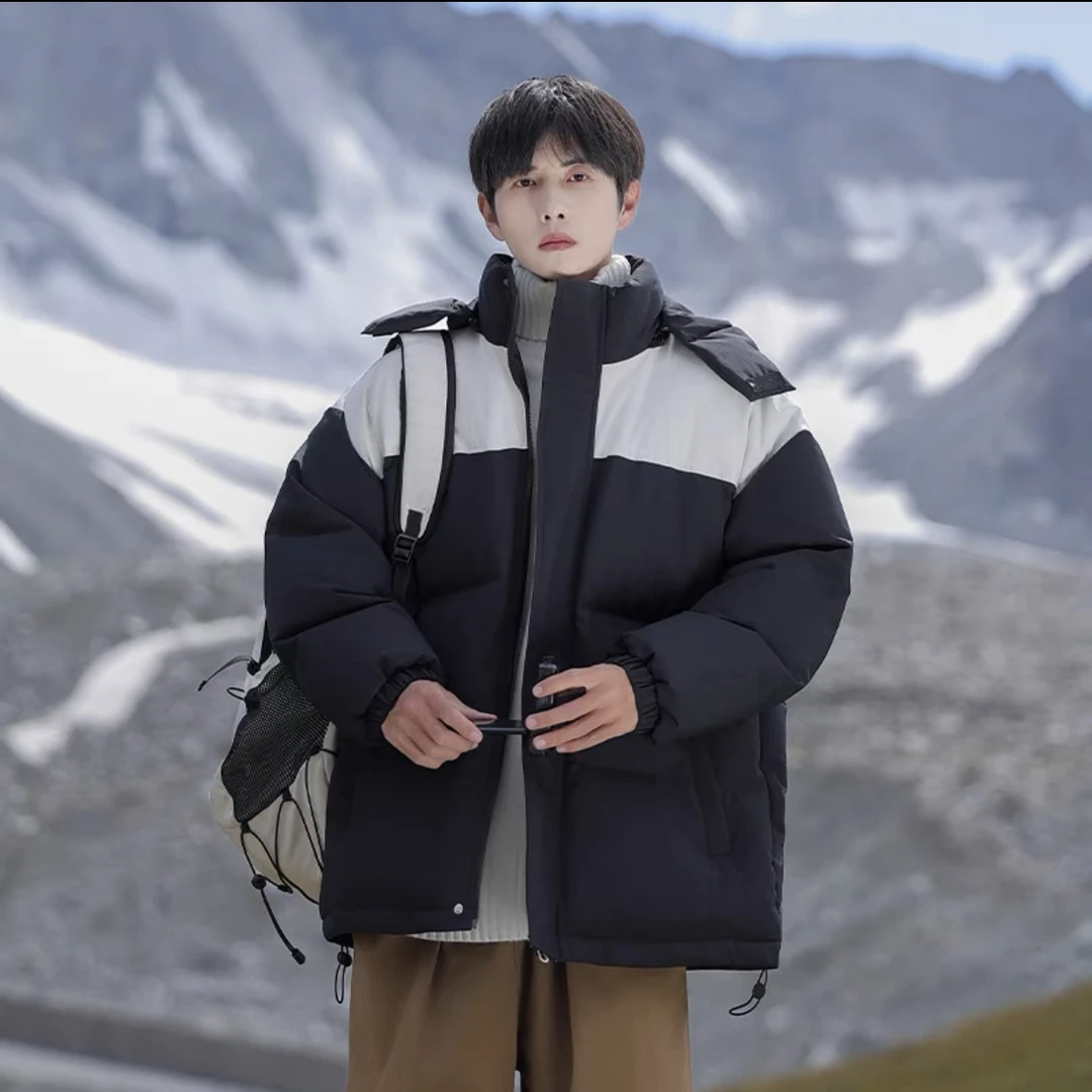 冬季美式撞色拼接帽子可拆卸棉服 男女同款 默认瑕疵