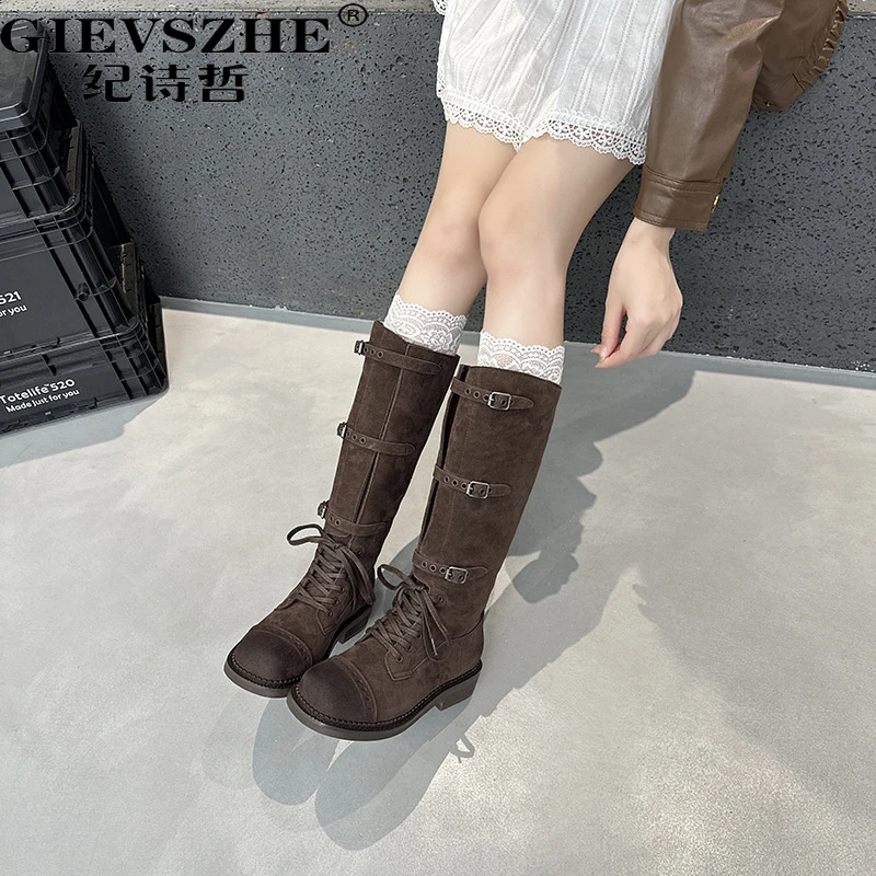 纪诗哲轻奢靴子厚底增高马丁靴女秋冬时尚百搭骑士靴气质修身长靴