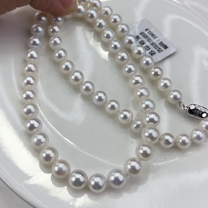 淡水珍珠颈饰银S925镶嵌卡7.5极光炫彩高品新蓝粉光高品